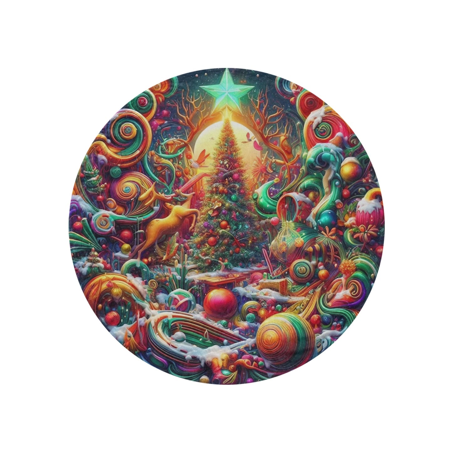 Christmas Scene Circular Micro Fleece Blanket