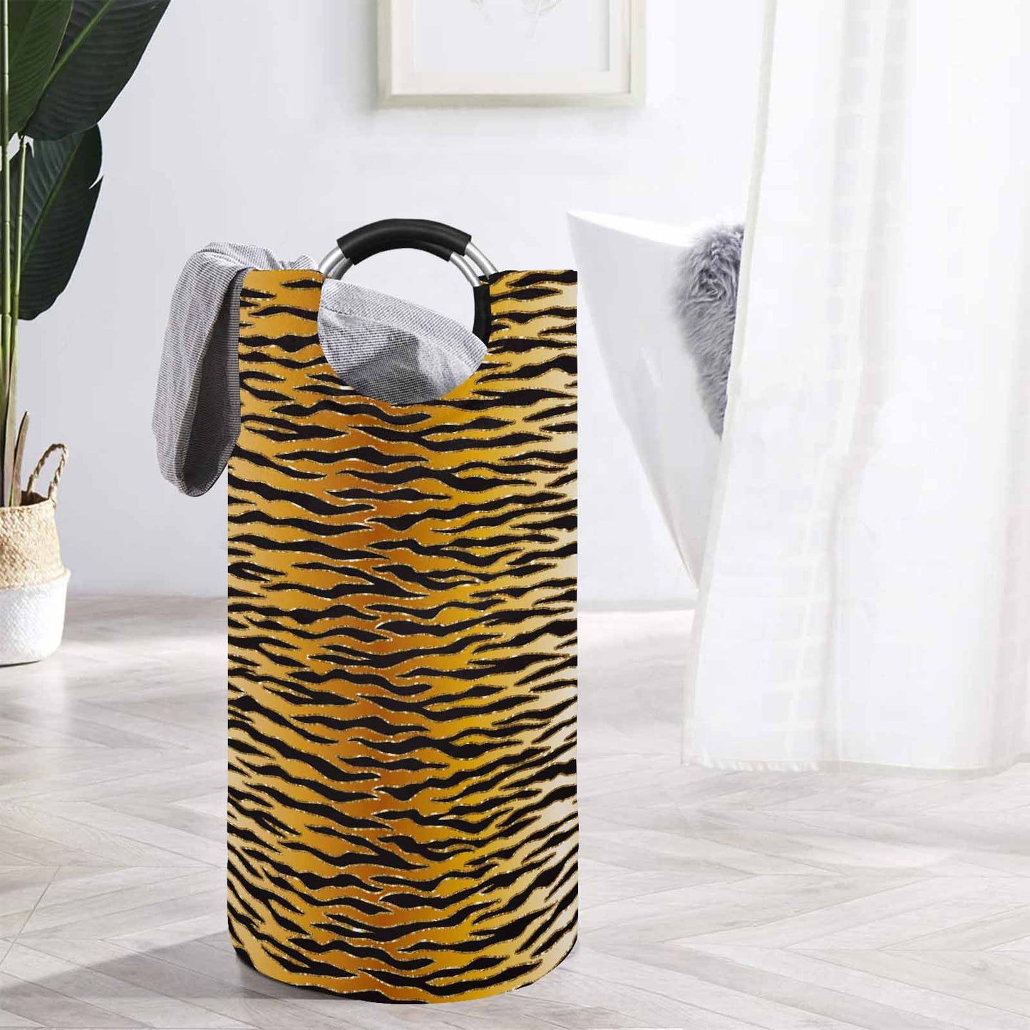 Glitter Gold Animal Print  Round Laundry Basket