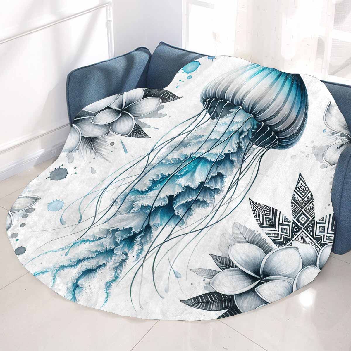 Sea_Animals_Jellyfish_Awd351111  Circular Micro Fleece Blanket 47"