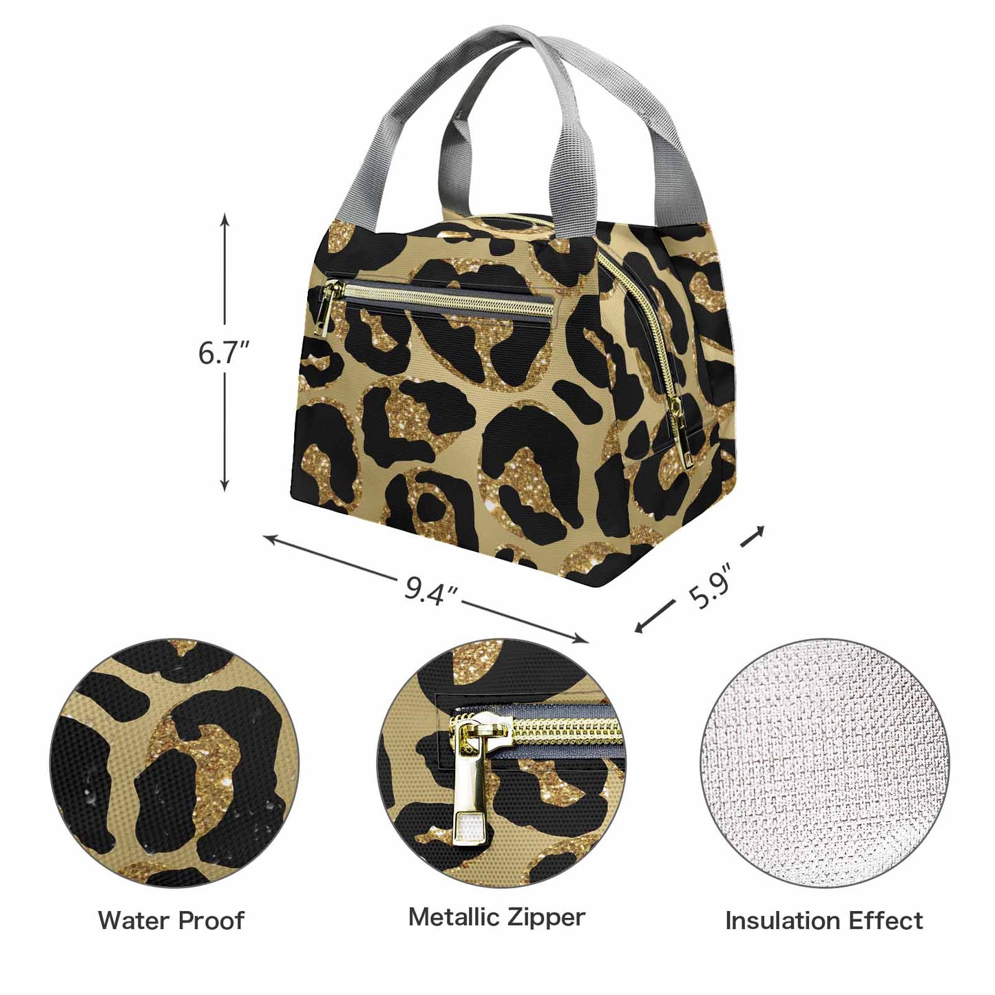 Animal Print 2  Portable Lunch Bag-Grey Handle