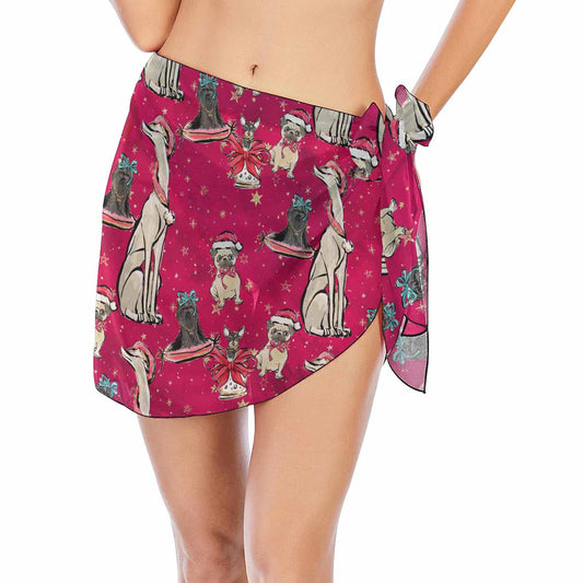 Doggie Christmas Red  Women's Beach Sarong Wrap