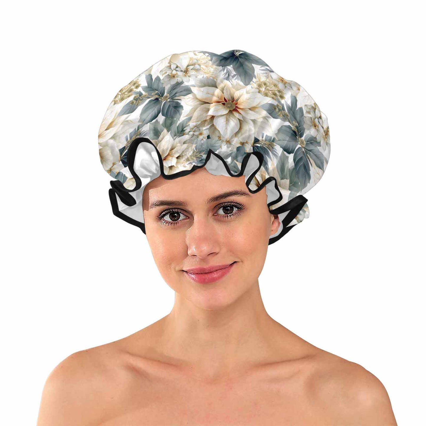 Cream Poinsettia  Shower Cap