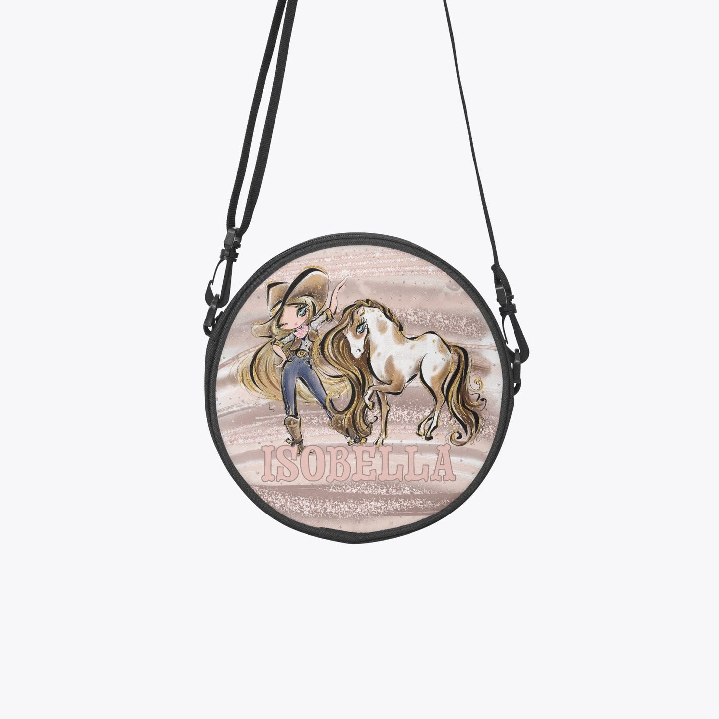 Round Satchel Bag, Howdy, Cowgirl and Horse, Blonde Hair Blue Eyes