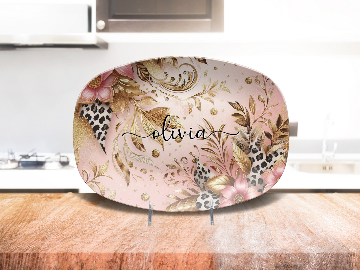 Personalised Luxury Pink and Gold Print Plate/Platter