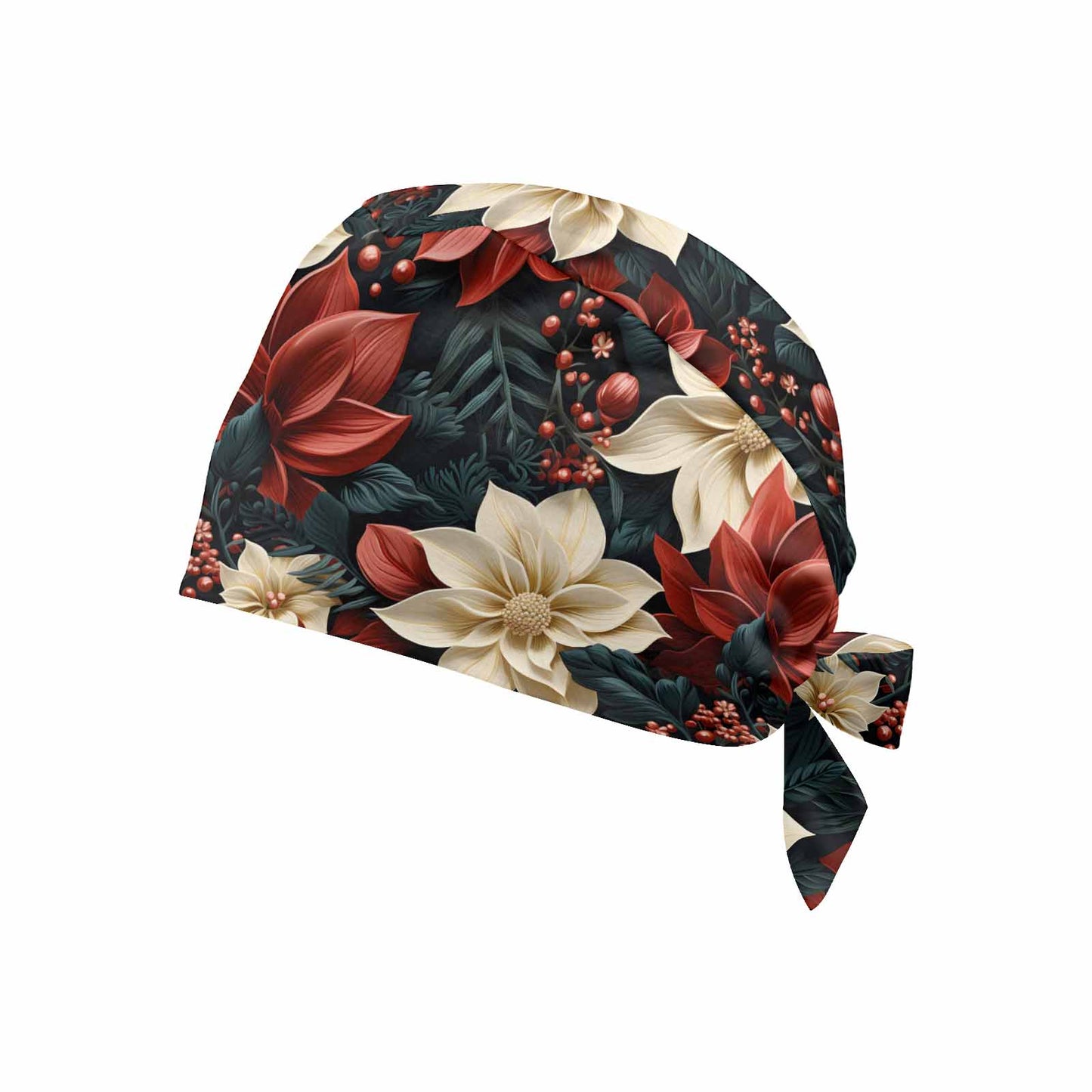 Red and Cream Poinsettia  Scrub Cap