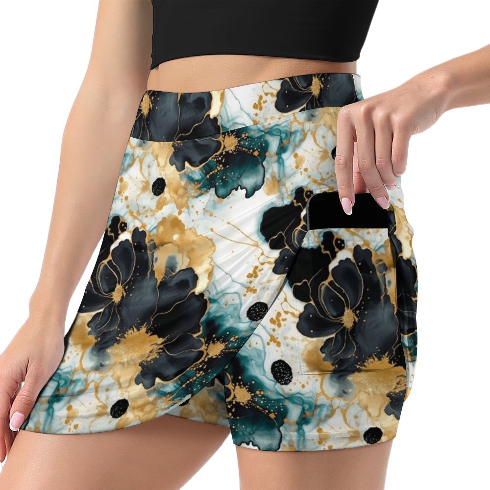 Alcohol Ink A-Line Skirt with Pocket Light proof trouser skirt