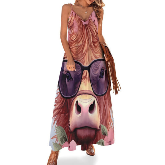 Highland Cow Spaghetti Strap Ankle-Length Dress Long dress