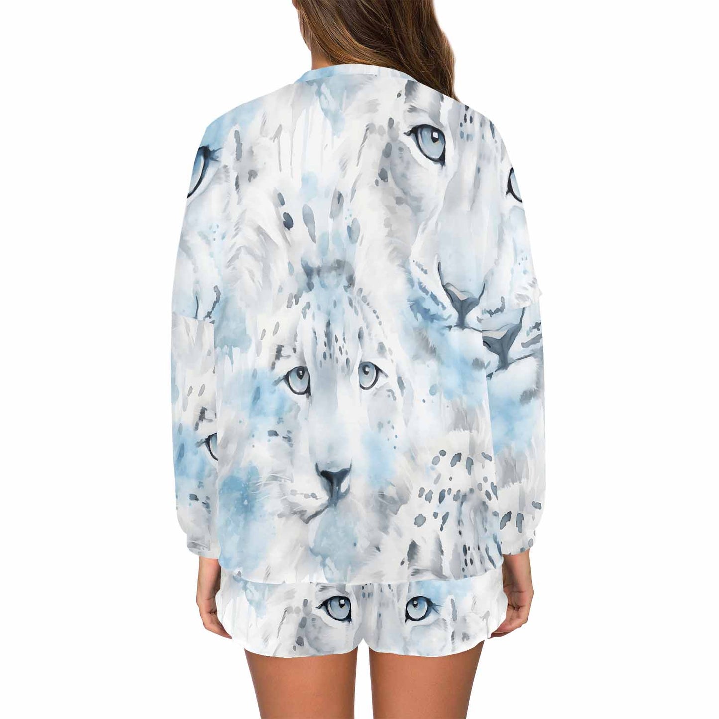 White Leopard  Women's Long Sleeve Pajama Set with Shorts