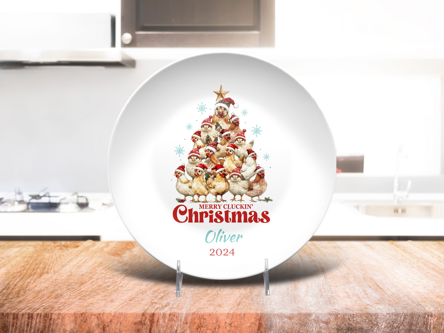 Merry Cluckin' Christmas Personalised Plate