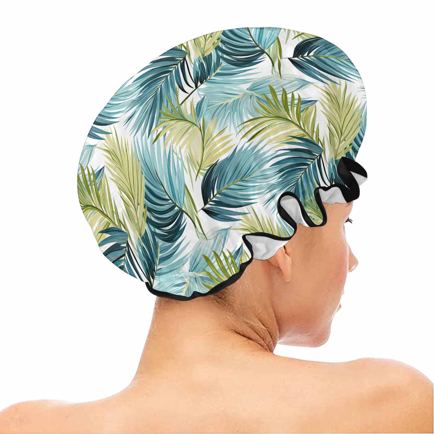 Palm Leaves Blue Green  Shower Cap