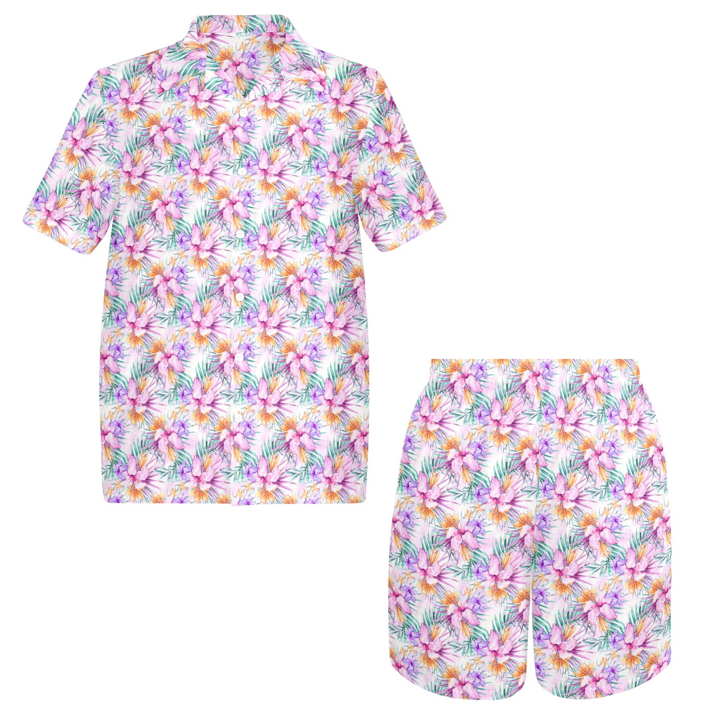 Men's Shirt & Shorts Set Purple Hibiscus Men's Shirt and Shorts Outfit (Set26)