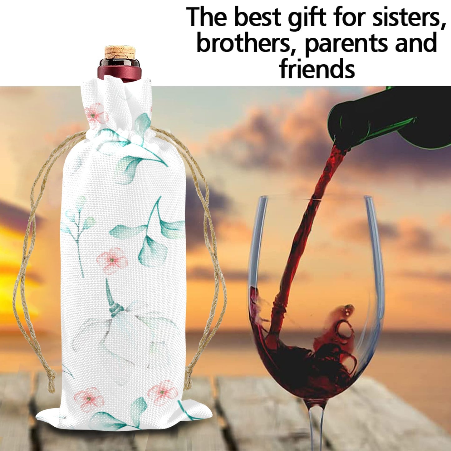 Eucalyptus Leaves Linen Wine Bottle Bag