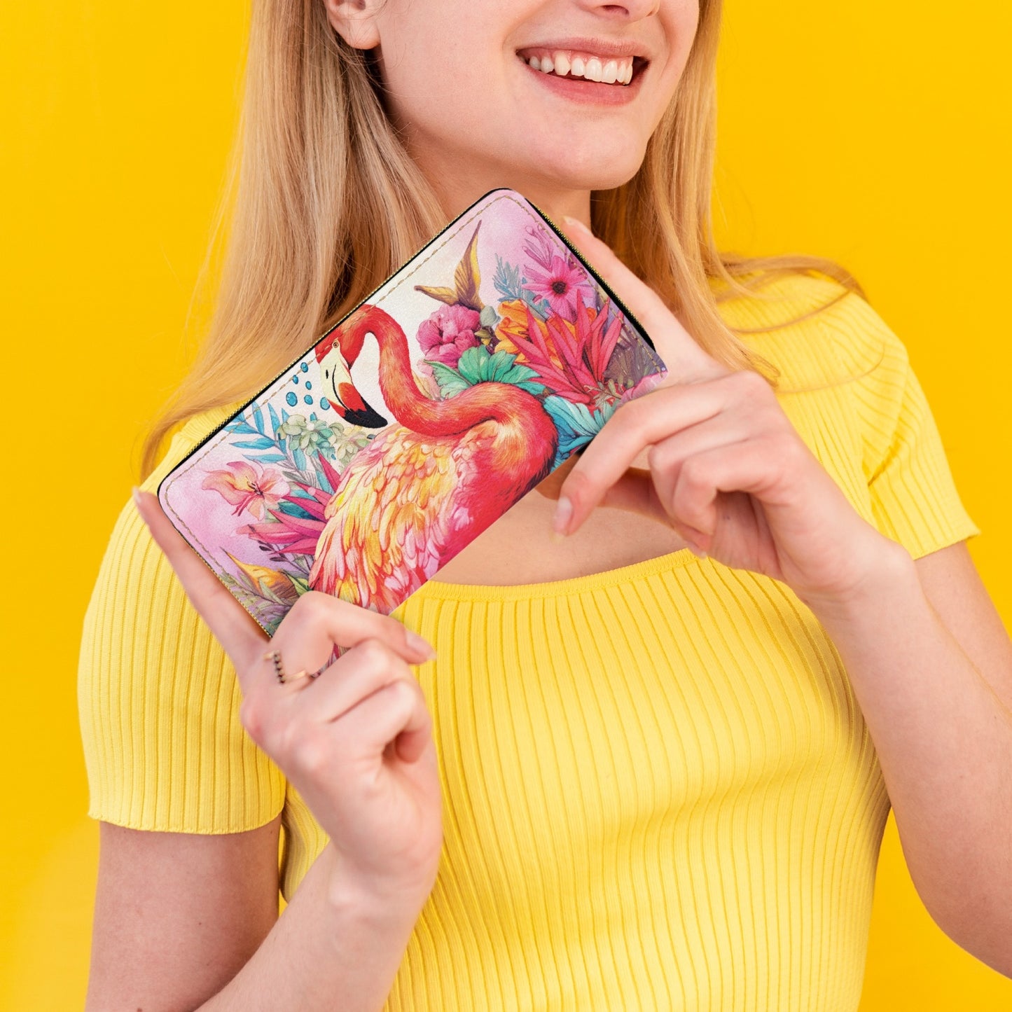 Long Type Zipper Purse - Flamingo