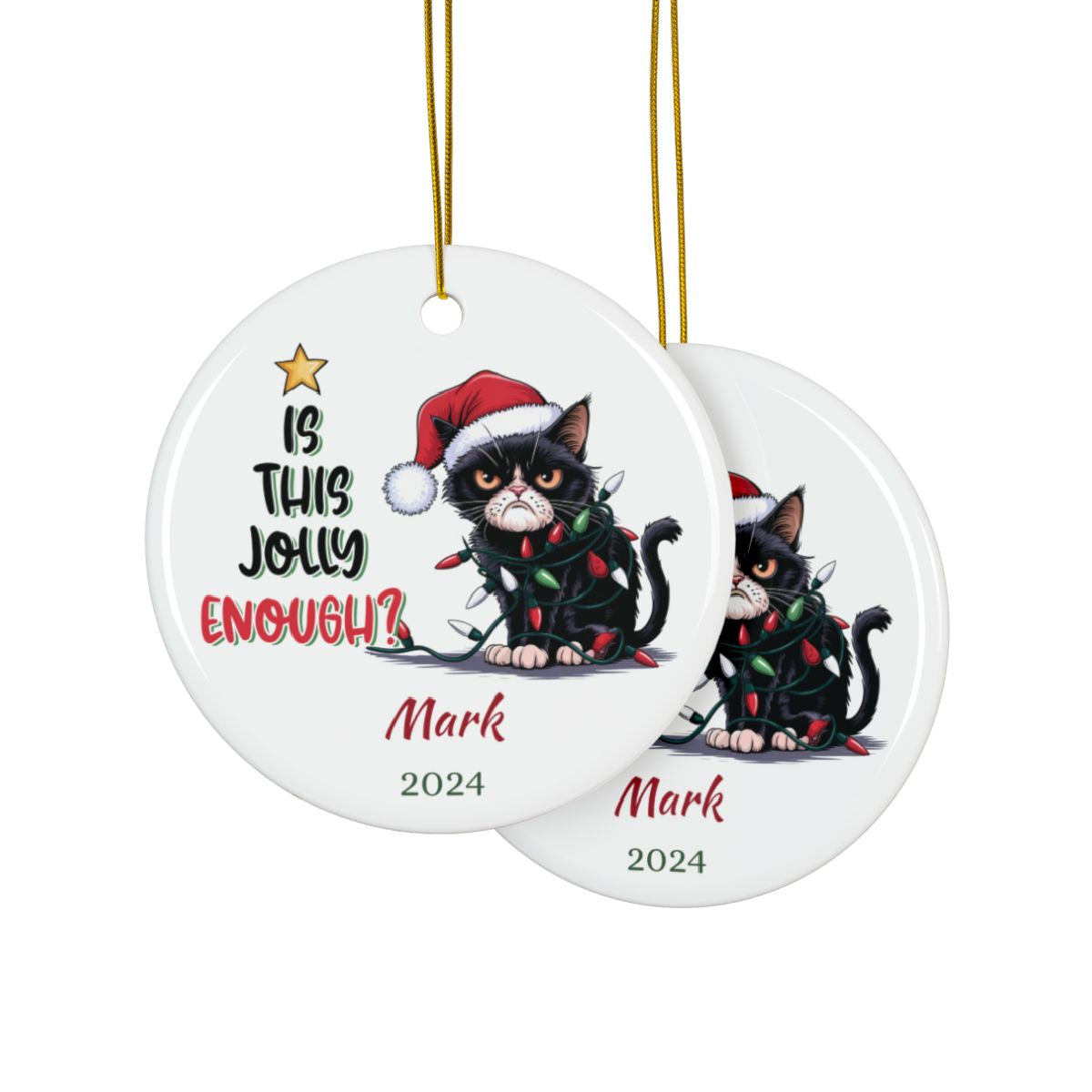 Personalized Christmas Cat Ornament, Custom Holiday Decor, Ceramic Gift For Cat Lovers, Funny Cat Decoration, Holiday Tree Ornament