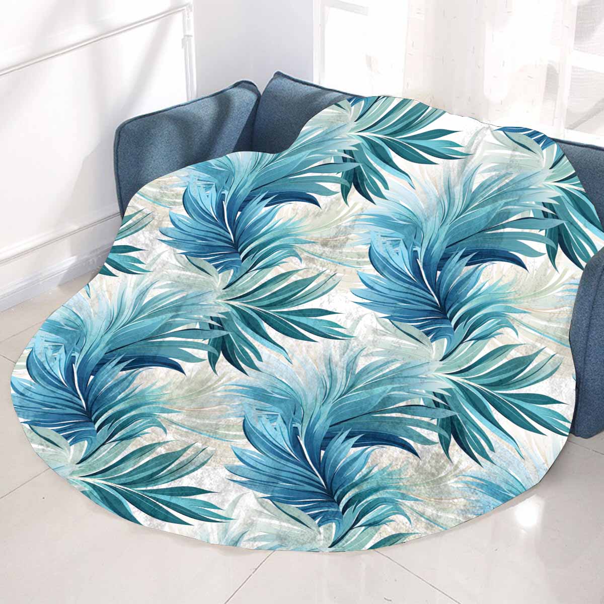 Blue Palms  Circular Micro Fleece Blanket 60"