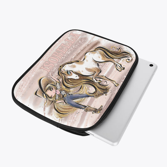 Tablet Sleeve - Howdy, Cowgirl and Horse, Blonde Hair, Brown Eyes