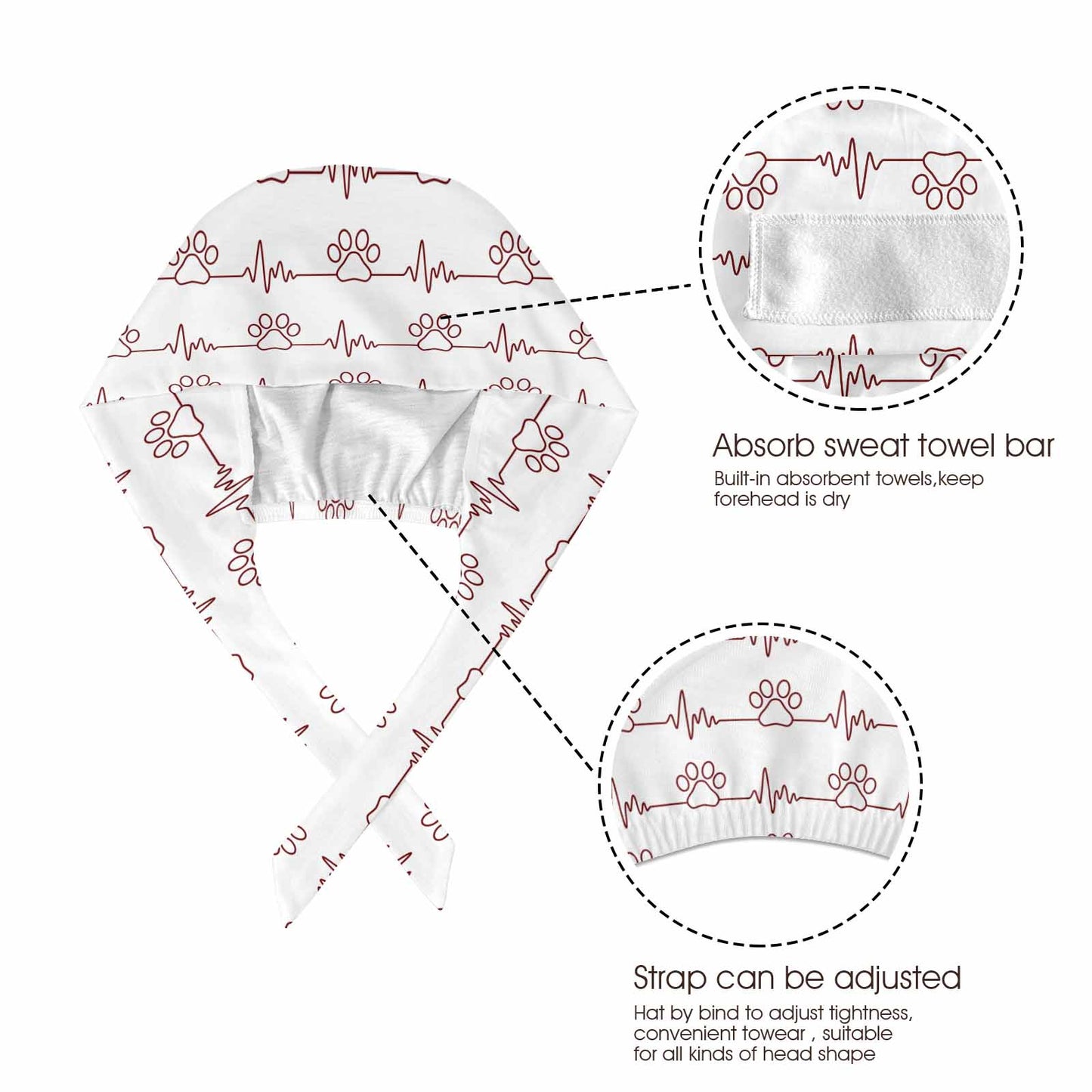 Red Paw Heart Beat  Scrub Cap