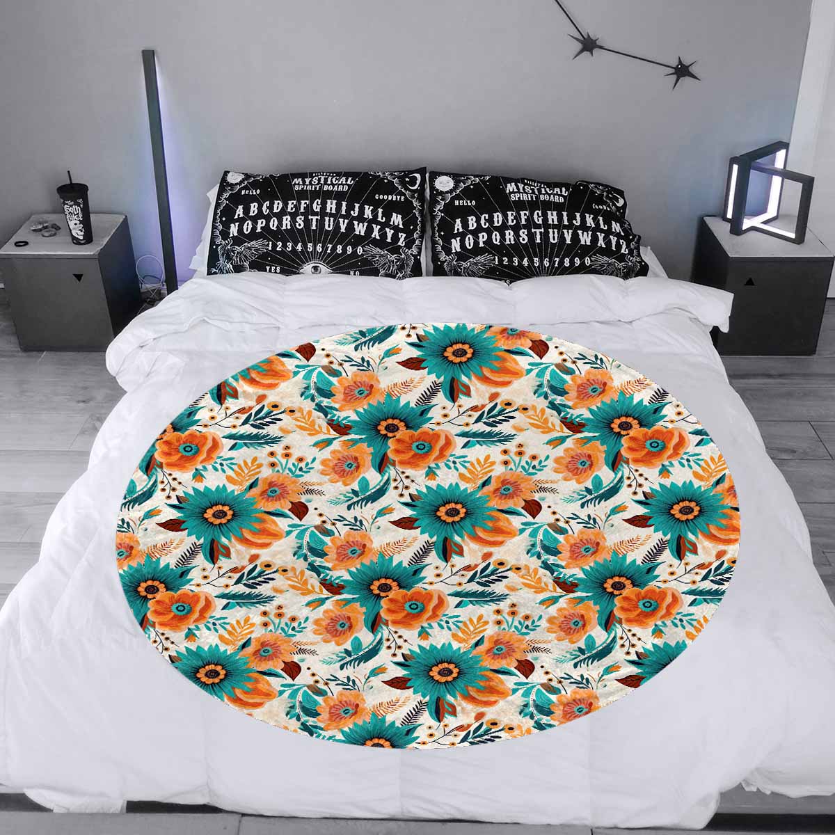 Boho Retro Floral  Circular Micro Fleece Blanket 47"