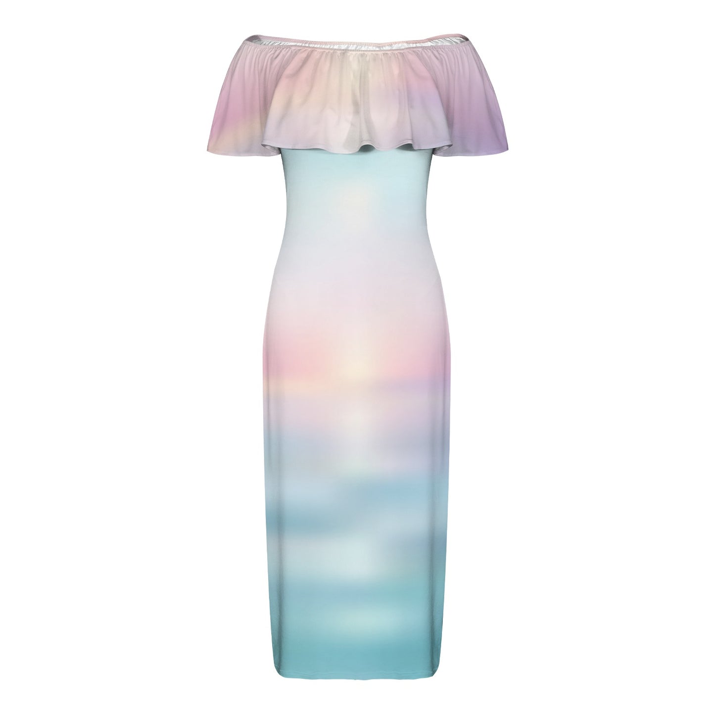 Sea blue sunrise Women's Off Shoulder Ruffle Boat Neck Dress (Model D71)