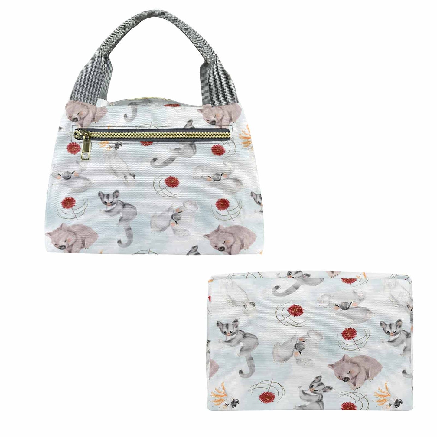 Australian Animals Koala, Sugar Glider, Wombat  Portable Lunch Bag-Grey Handle