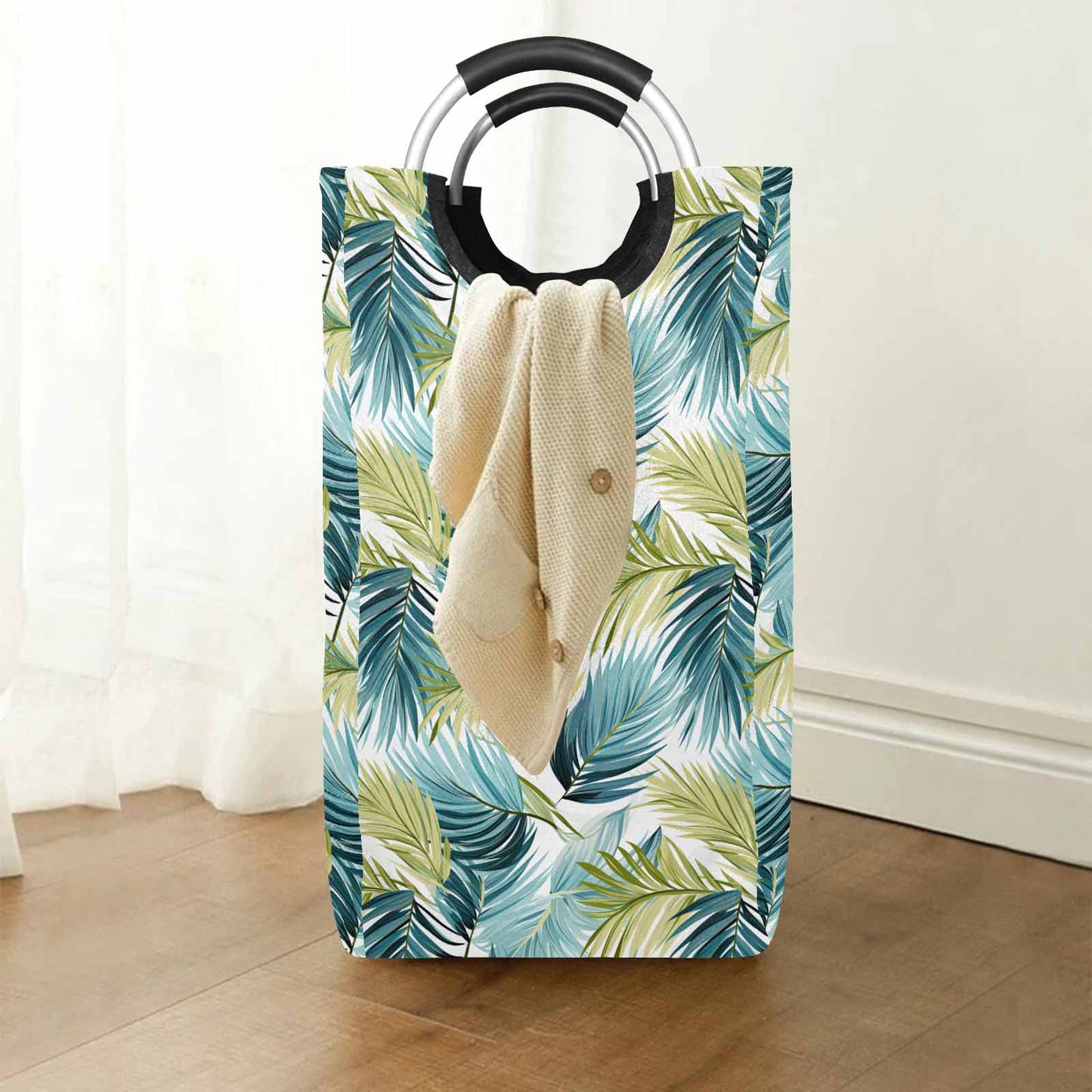 Palm Leaves Blue Greeen  Square Laundry Basket