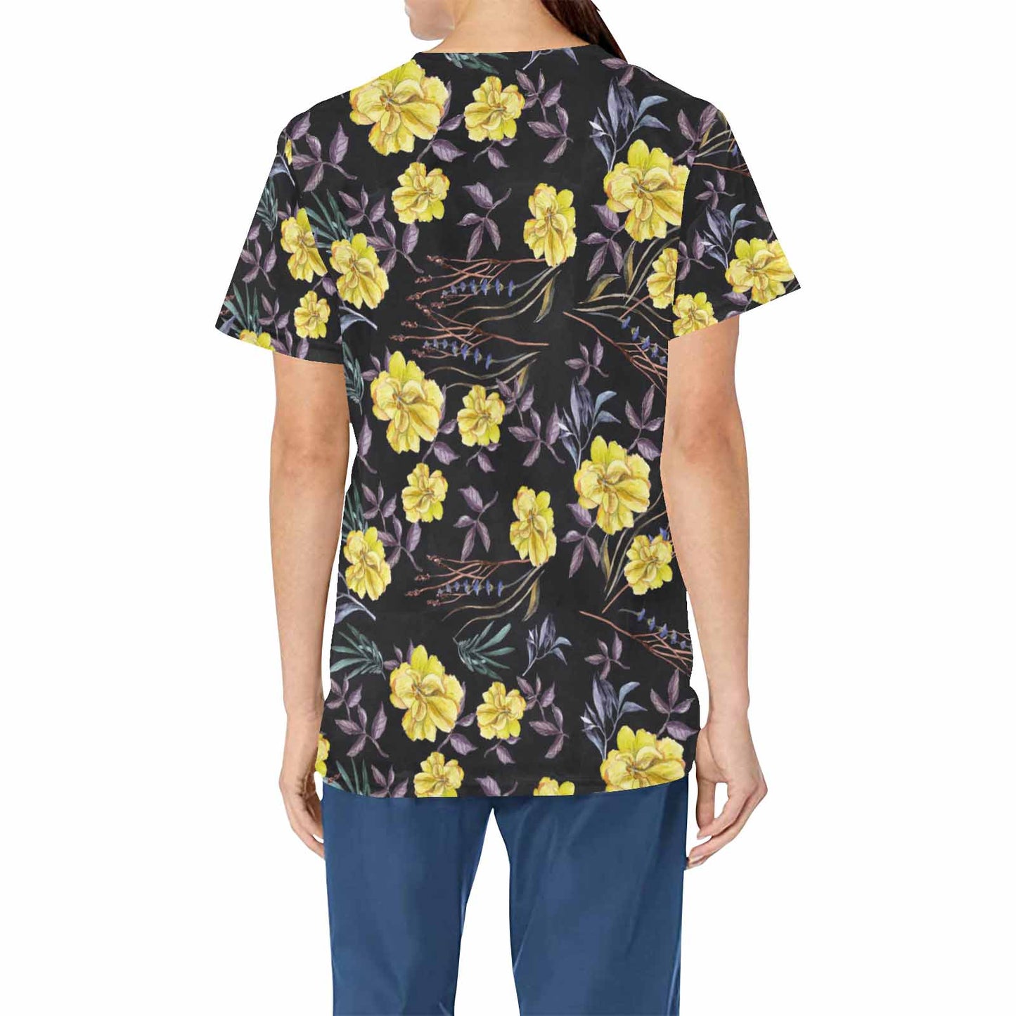 Yellow Iris   Women's V Neck Scrub Top Nurse Uniform with Deep Front Pockets