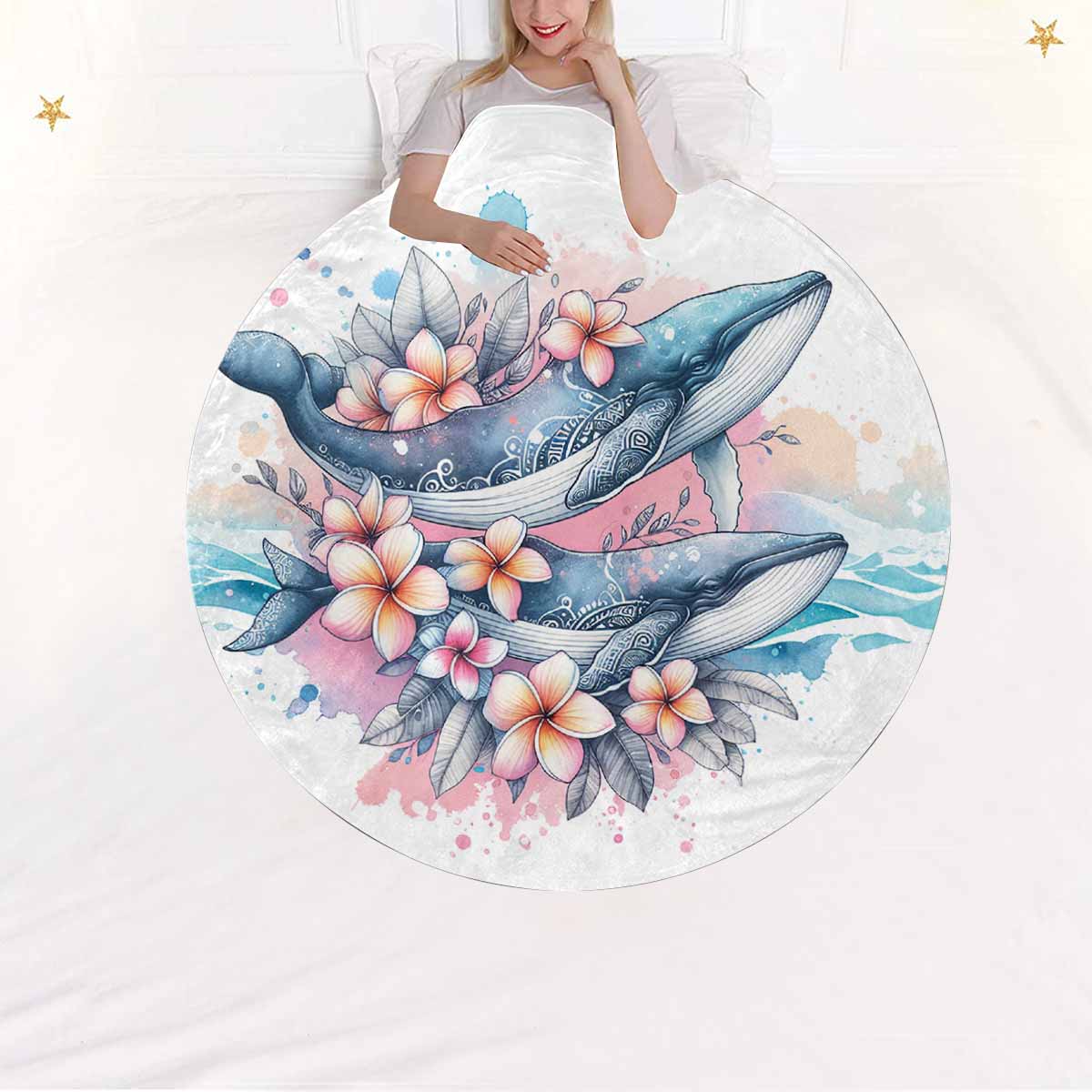 Sea_Animals_Dolphins_Awd351104  Circular Micro Fleece Blanket 47"