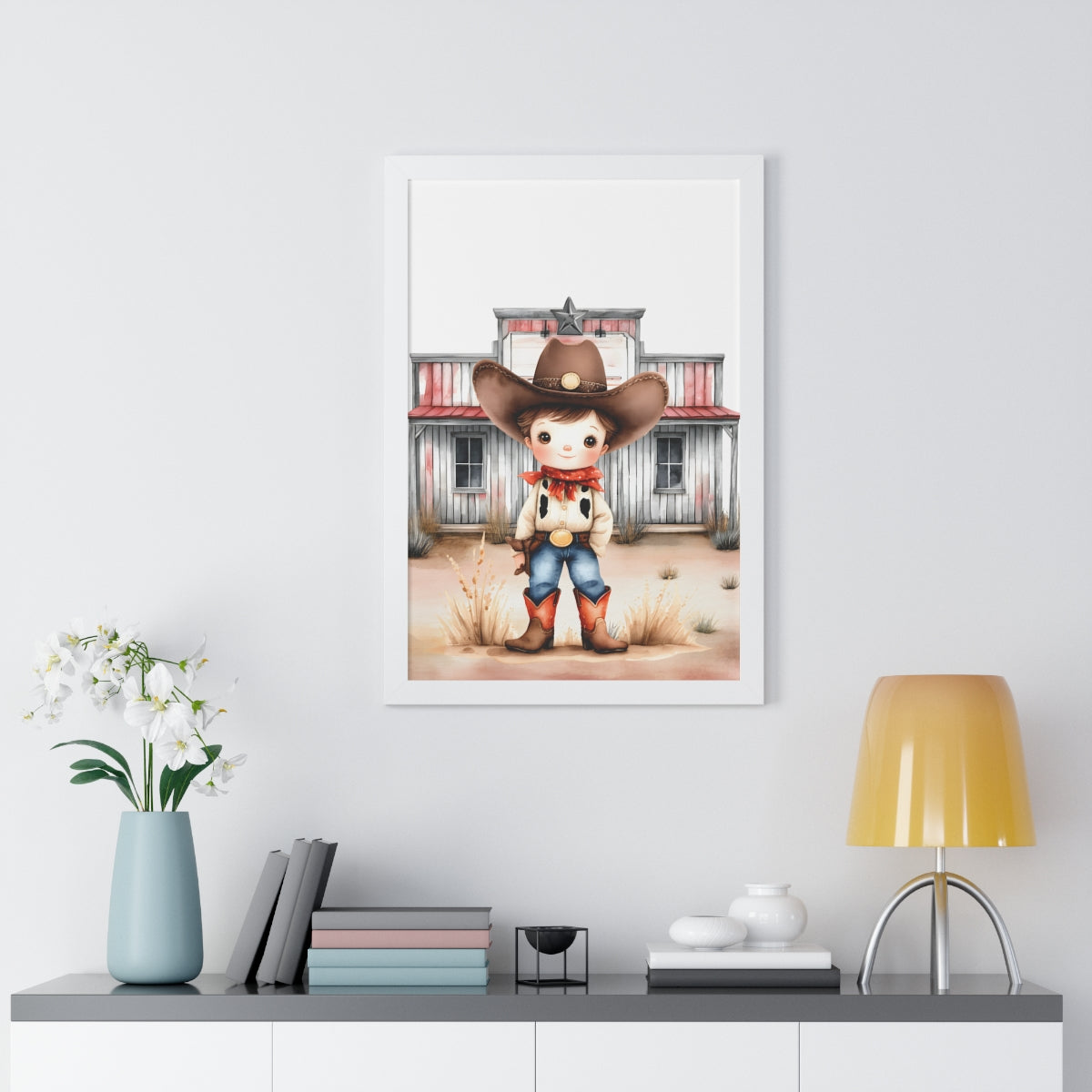 Charming Cowboy/Cowgirl Art Print, Framed Poster for Kids Room, Baby Boy Nursery Decor, Farm Themed Wall Art, Western Theme Gift