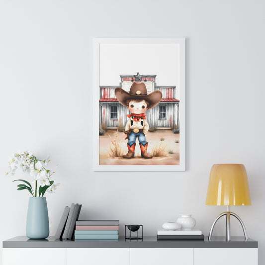 Charming Cowboy/Cowgirl Art Print, Framed Poster for Kids Room, Baby Boy Nursery Decor, Farm Themed Wall Art, Western Theme Gift