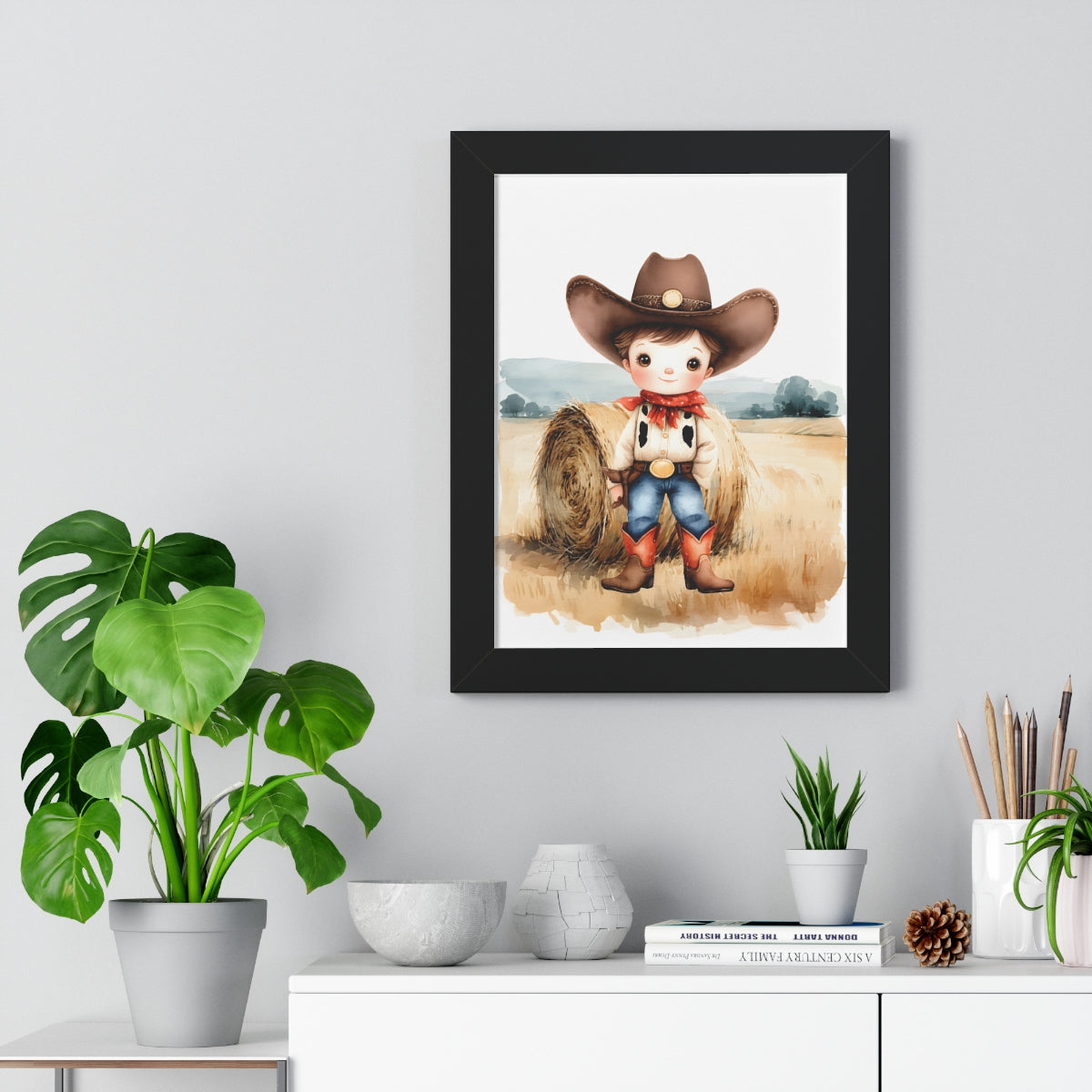 Charming Cowboy/Cowgirl Art Print, Framed Poster for Kids Room, Baby Boy Nursery Decor, Farm Themed Wall Art, Western Theme Gift