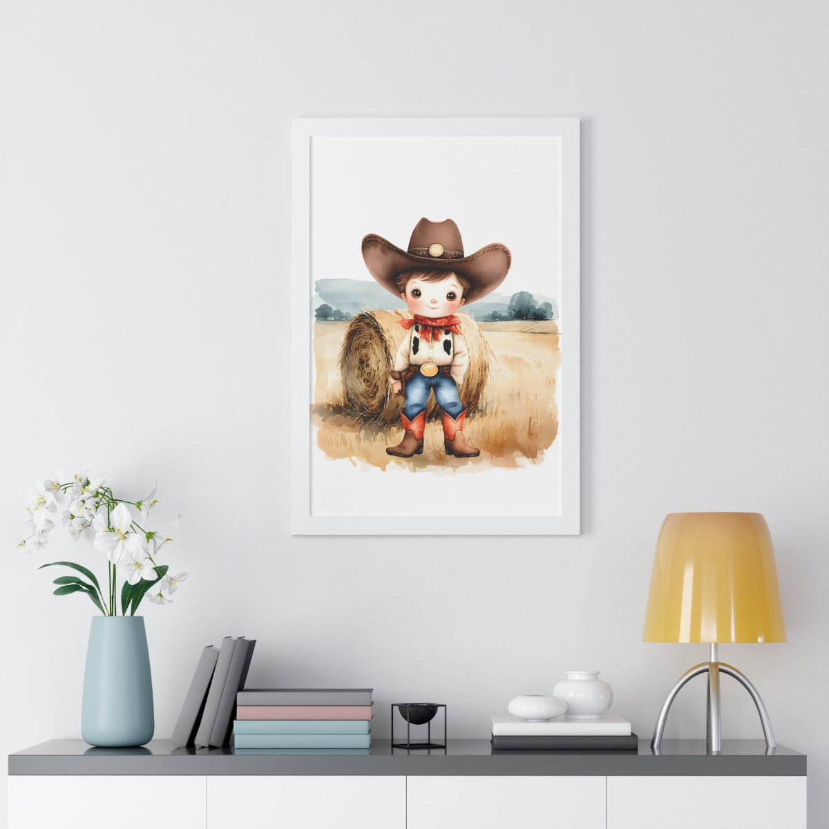 Charming Cowboy/Cowgirl Art Print, Framed Poster for Kids Room, Baby Boy Nursery Decor, Farm Themed Wall Art, Western Theme Gift