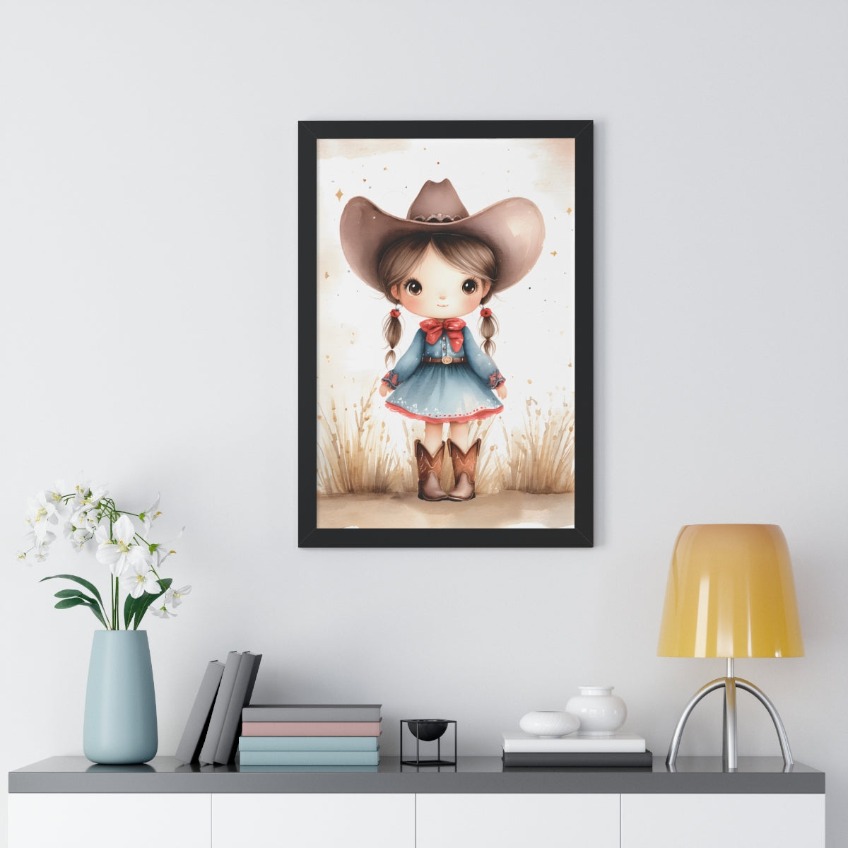 Charming Cowboy/Cowgirl Art Print, Framed Poster for Kids Room, Baby Boy Nursery Decor, Farm Themed Wall Art, Western Theme Gift