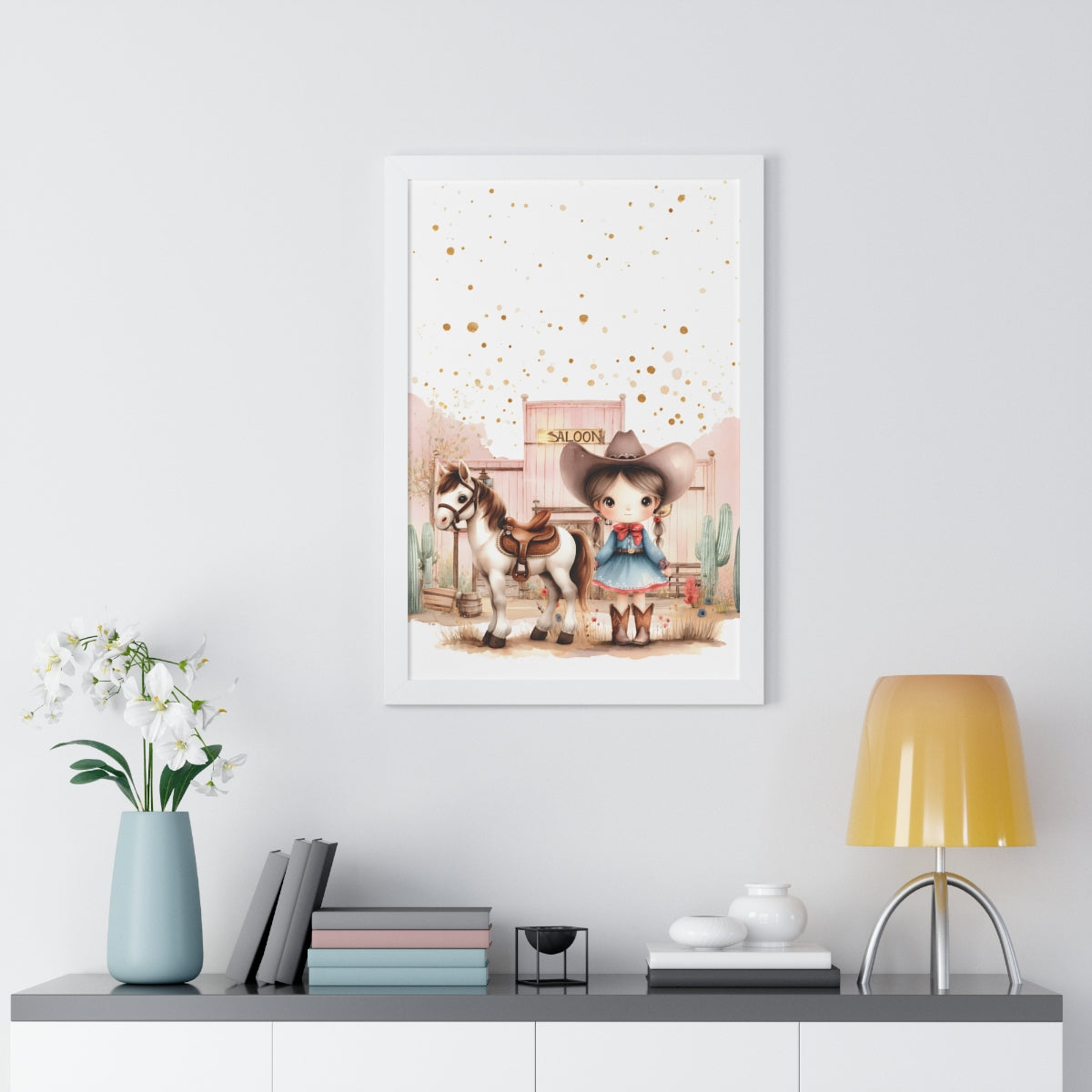 Charming Cowboy/Cowgirl Art Print, Framed Poster for Kids Room, Baby Boy Nursery Decor, Farm Themed Wall Art, Western Theme Gift