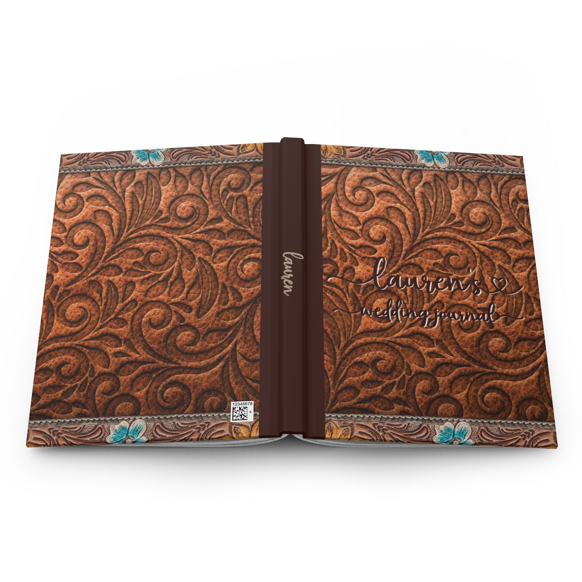 Personalized Wedding Journal, Hardcover Writing Notebook, Country Western Theme, Carved Leather Look, Gift for Bride, Unique Design  awd-1775