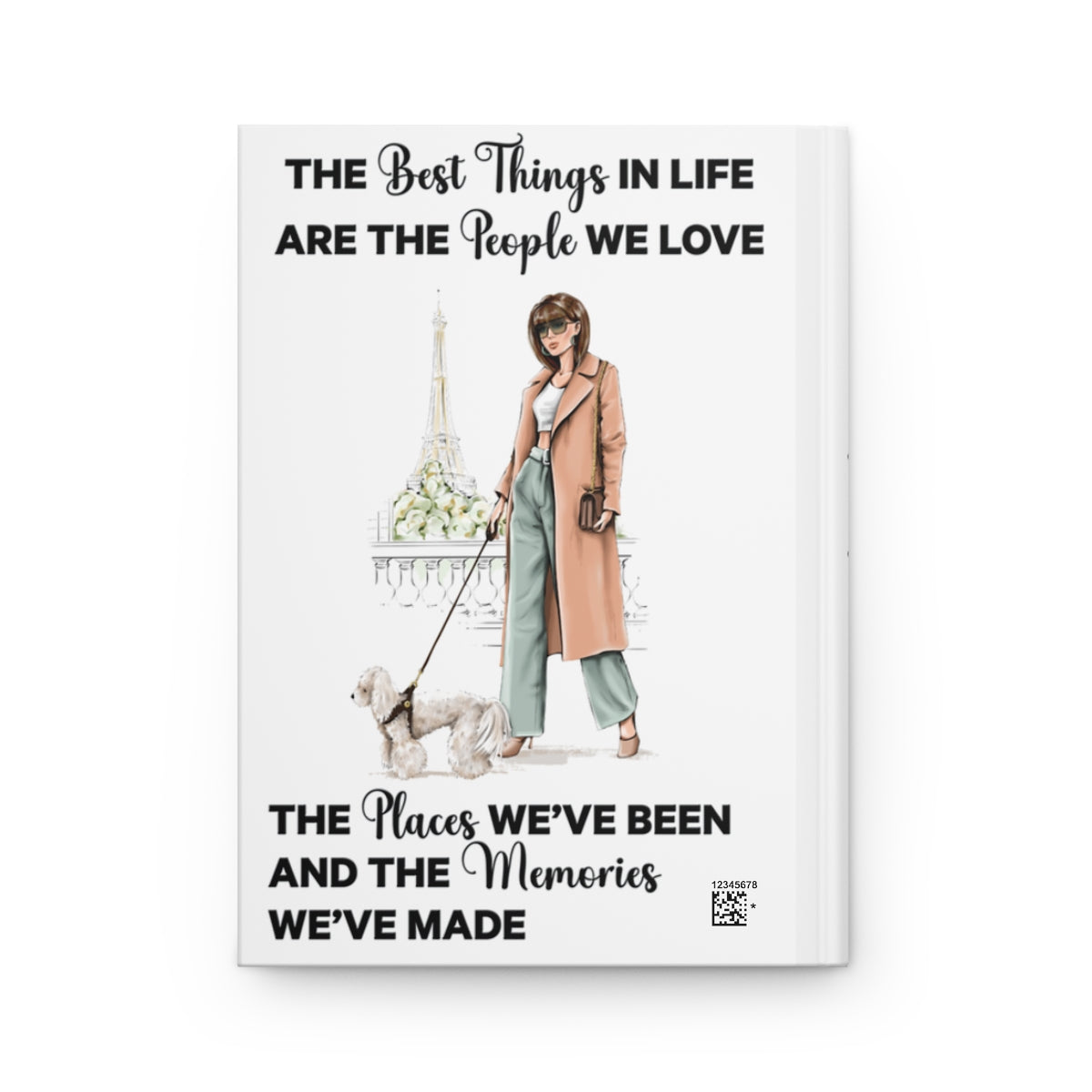 Personalized Travel Journal, Hardcover Matte, Parisian Style, Brunette Woman with Poodle, Stylish Personalized Gift