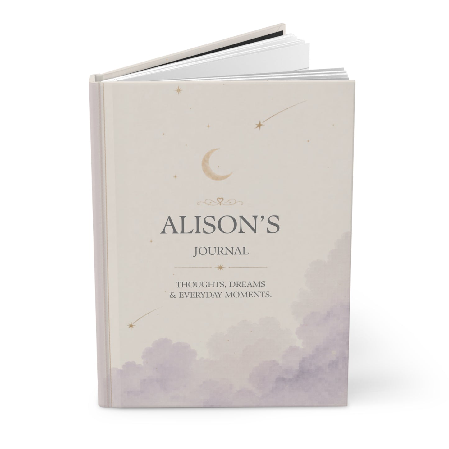 Personalized Hardcover Journal, Custom Matte Diary, Thoughtful Gift, Moon and Stars Design, Journaling Notebook