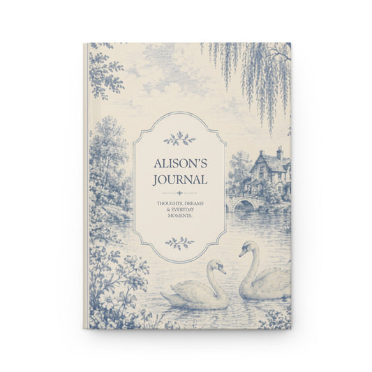 Custom Matte Hardcover Journal, Personalized Writing Notebook, Blue Vintage Style, Elegant Gift for Her, Unique Journal for Writers