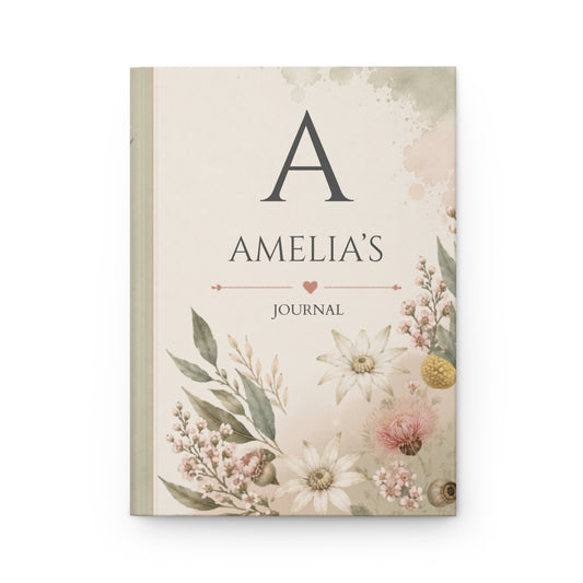 Australian Wildflower Hardcover Journal, Personalized Notebook, Custom Initial Diary, Gift for Writers, Matte Finish Journal, Elegant Floral Design