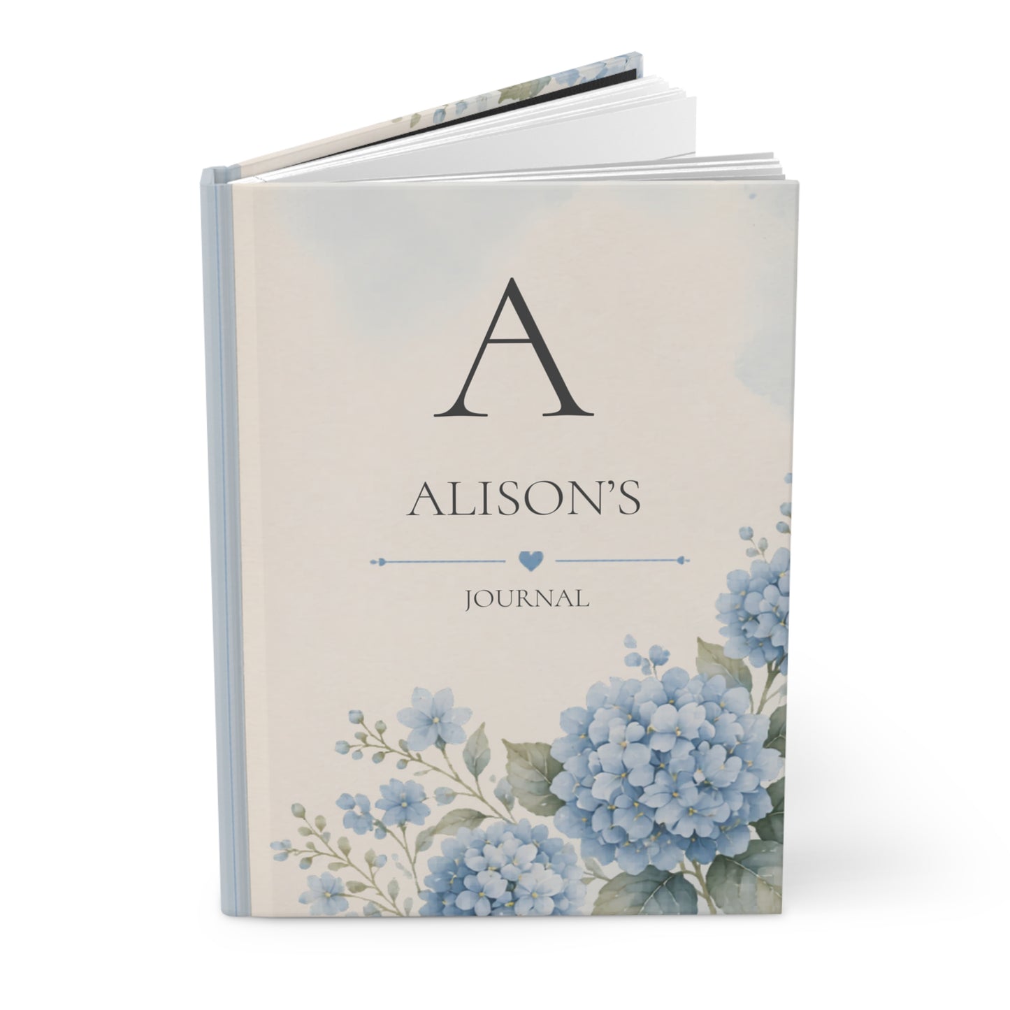 Personalized Hardcover Journal, Custom Floral Notebook, Elegant Gift for Her, Personalized Diary, Blue Hydrangea Design, Women's Stationery