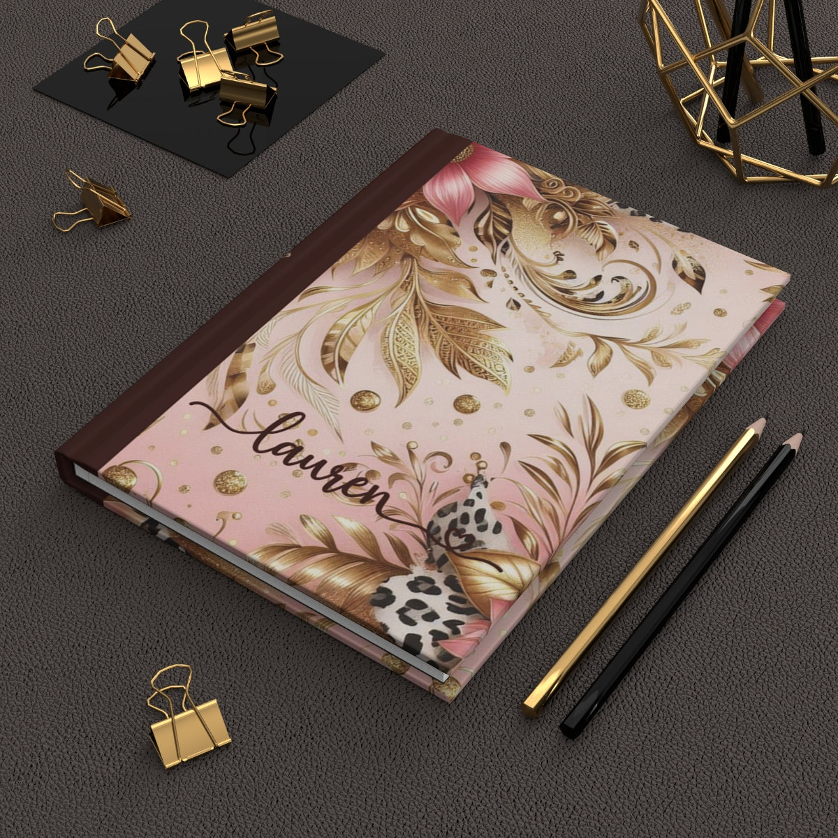 Personalised Hardcover Wedding Journal Matte, Country and Western, Pink Floral, awd-3081