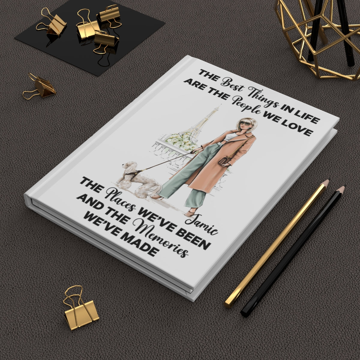 Personalised Hardcover Travel Journal Matte, Paris, Woman with Poodle Blonde Hair, The Best things in Life