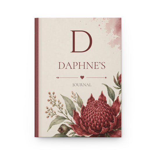 Custom Australia Waratah Floral Journal, Personalized Matte Hardcover Notebook, Botanical Diary with Lined Pages, Gift for Writers, Artistic Stationery