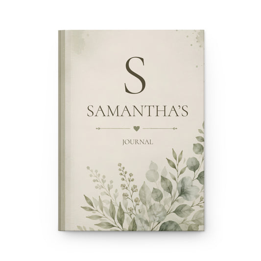 Personalized Journal Matte Hardcover, Lined Hardcover Notebook, Custom Name Journal Gift, Elegant Botanical Design, Creative Writing
