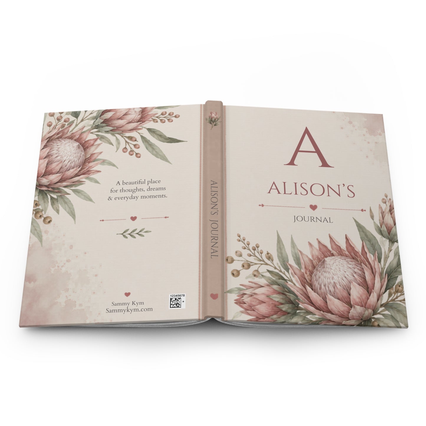 Personalized Australian Protea Floral Journal, Custom Name Diary, Elegant Matte Hardcover Notebook, Aesthetic Gift for Her, Inspirational Writing Book