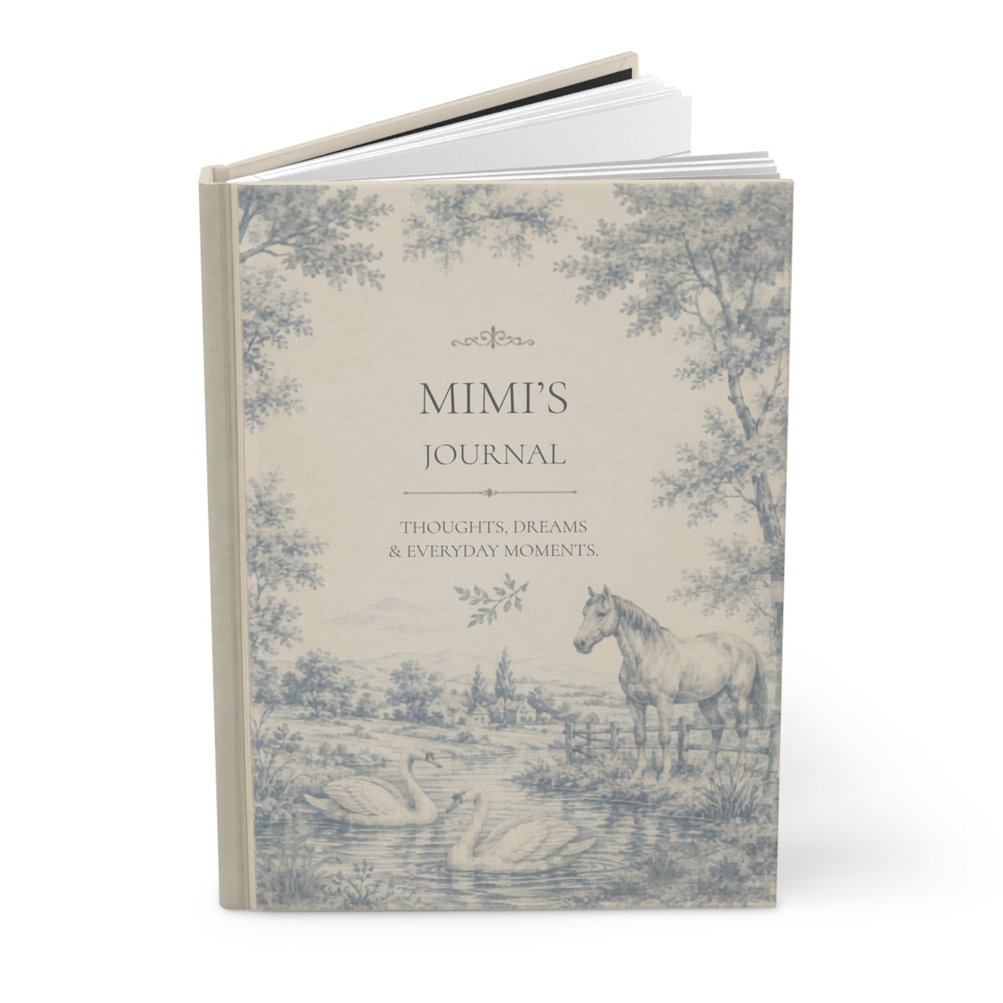 Customizable Matte Hardcover Journal, Personalized Writing Notebook, Elegant Design, Horse and Swan Illustration, Gifts for Writers