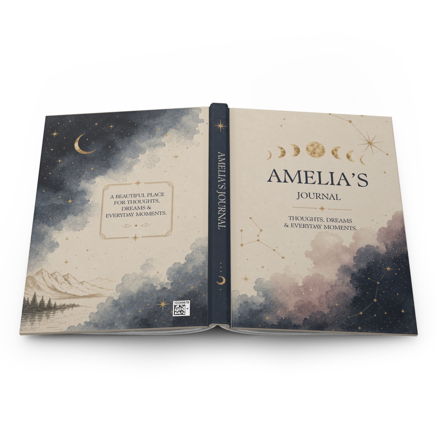 Personalized Hardcover Journal, Moon Phase Notebook, Custom Starry Sky Diary, Unique Astrology Gift, Thoughtful Keepsake, Moon Journal