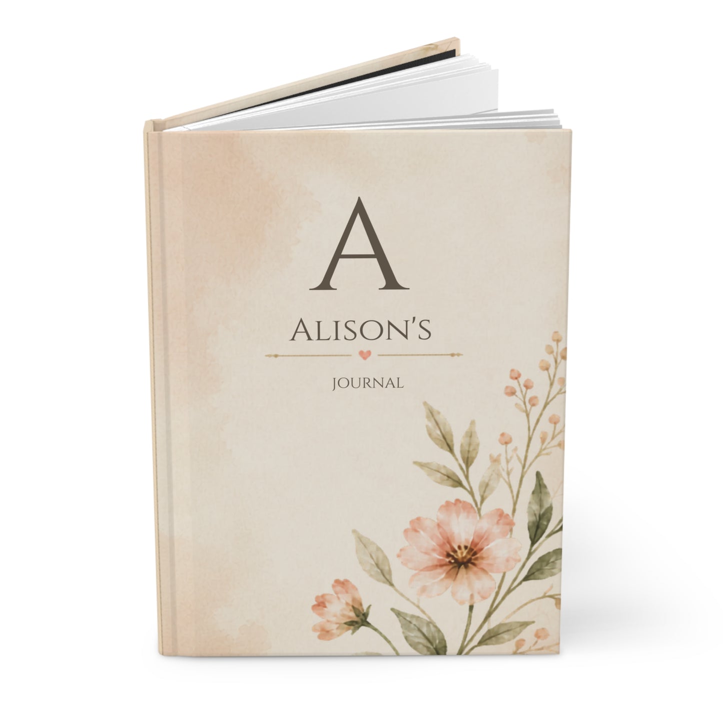 Personalized Floral Journal, Custom Name, Hardcover Notebook, Matte Finish, Stylish Writing, Gift for Writers, Elegant Stationery