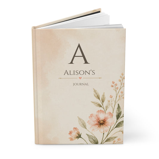 Personalized Floral Journal, Custom Name, Hardcover Notebook, Matte Finish, Stylish Writing, Gift for Writers, Elegant Stationery
