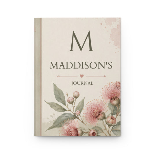 Personalized Hardcover Journal, Australian Bush Gum Blossom Floral Custom Notebook, Gift for Writers, Unique Matte Cover Diary, Botanical Print