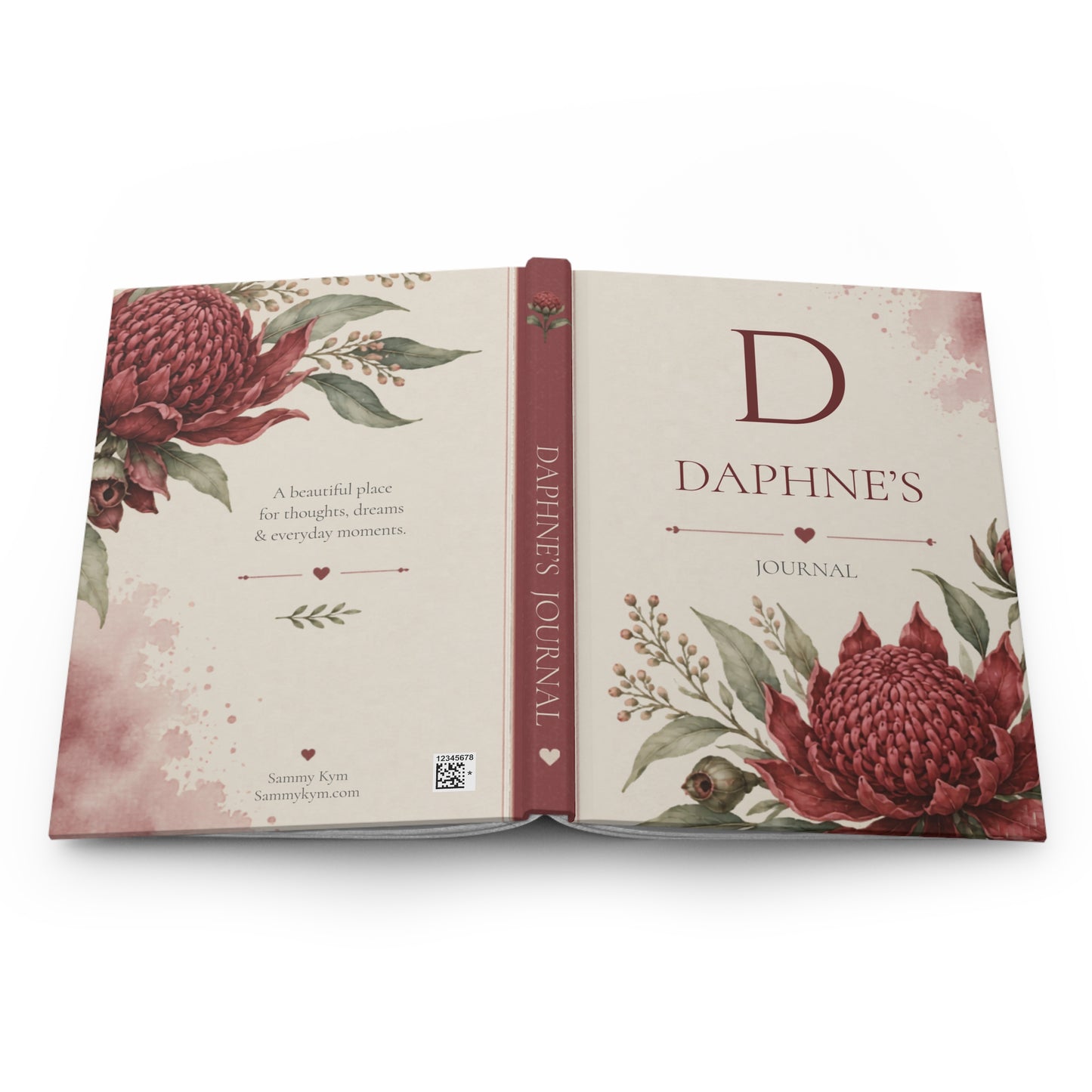Custom Australia Waratah Floral Journal, Personalized Matte Hardcover Notebook, Botanical Diary with Lined Pages, Gift for Writers, Artistic Stationery